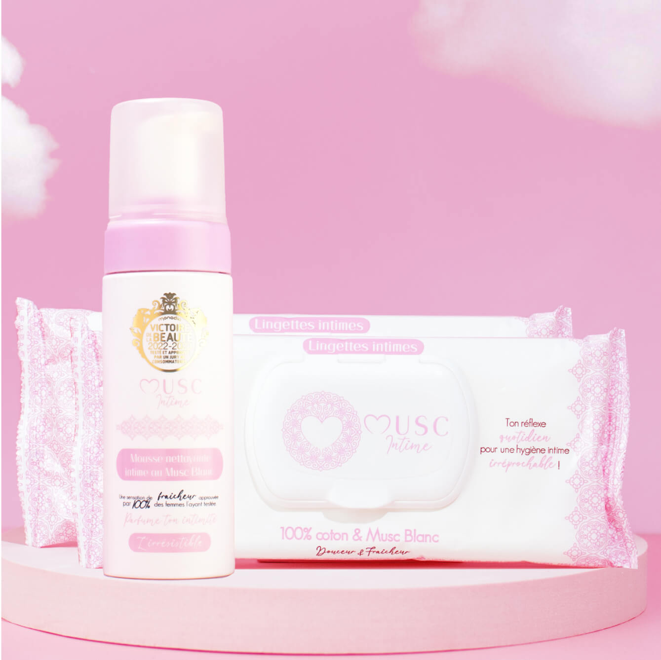 Mousse Nettoyante + 2 Lingettes Musc Blanc