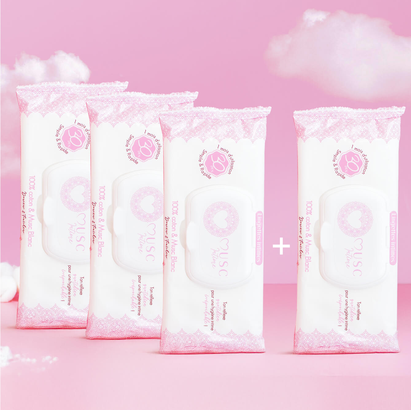 3 Paquets de Lingettes + 1 offert Musc Blanc